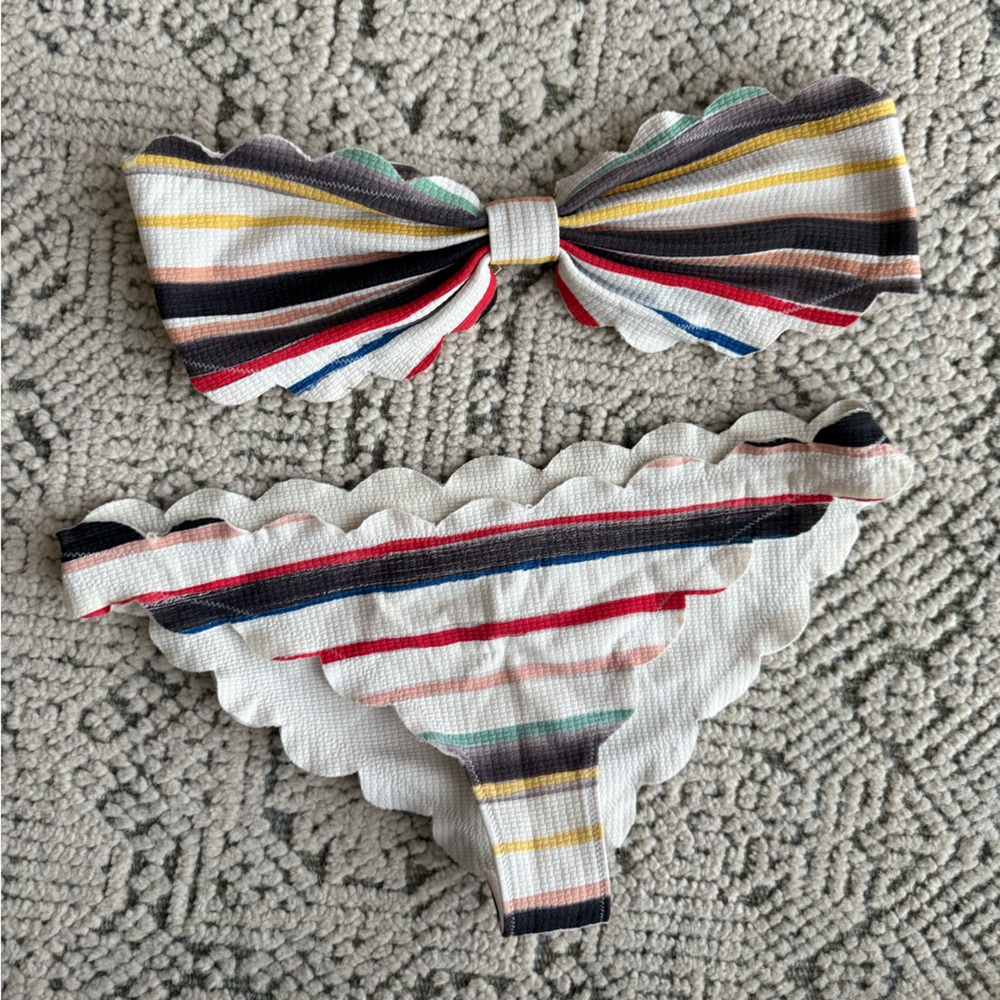 Marysia Swim Striped Scalloped ANTIBES Top S and Bottoms M - used.